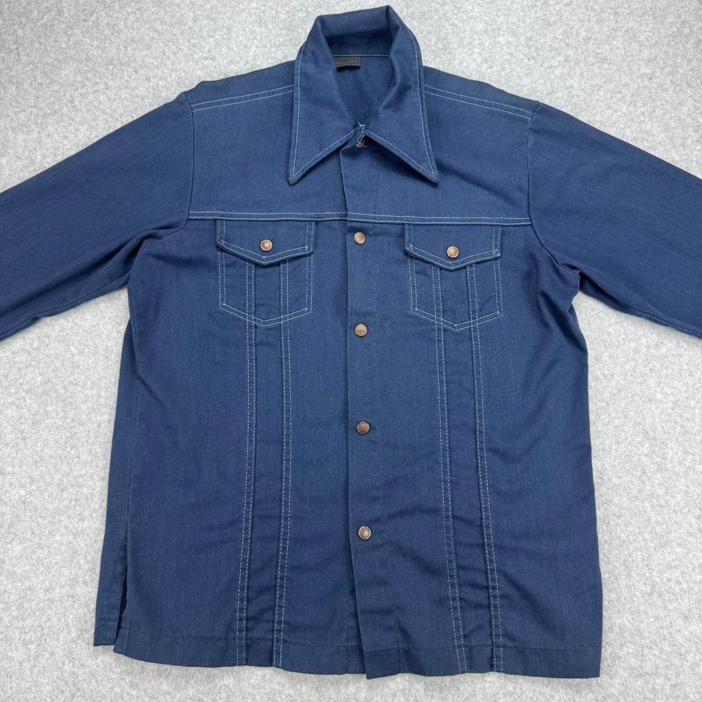 Vintage Western Wear Shirt Jacket Mens L Blue Contrast Stitch Cowboy Workwear